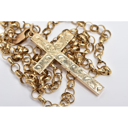 18 - A 9CT GOLD BELCHER CHAIN AND CROSS PENDANT, the belcher chain fitted with a lobster claw clasp hallm... 