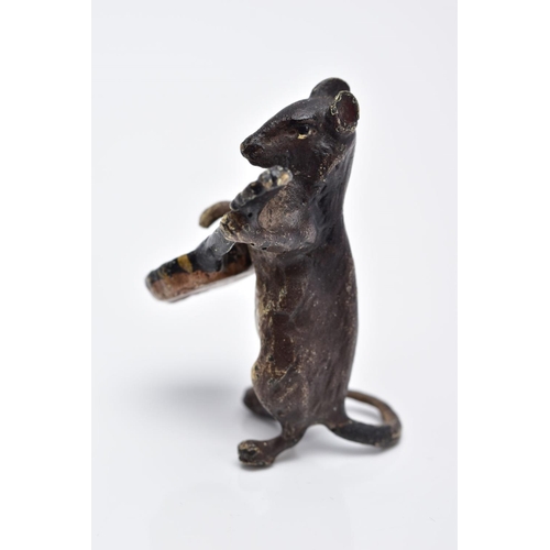 25 - A BERGMAN BRONZE SCULPTURE OF A RAT PLAYING A BANJO, painted bronze figure approximate height 4.5cm,... 