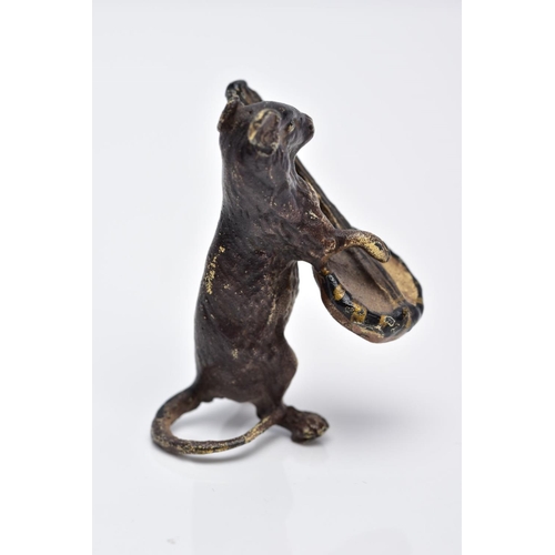 25 - A BERGMAN BRONZE SCULPTURE OF A RAT PLAYING A BANJO, painted bronze figure approximate height 4.5cm,... 