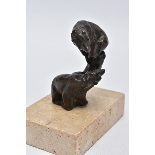 27 - A SIGGY PUCHTA BRONZE SCULPTURE OF TWO BEARS IN A TREE, on stone base, sticker to the base 'original... 