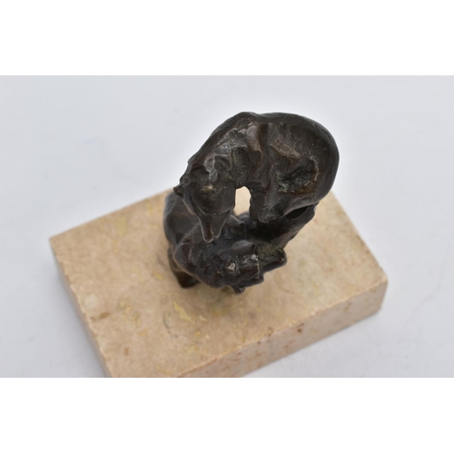 27 - A SIGGY PUCHTA BRONZE SCULPTURE OF TWO BEARS IN A TREE, on stone base, sticker to the base 'original... 