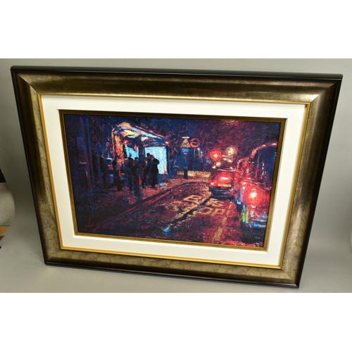 306 - ROLF HARRIS (AUSTRALIA 1930) 'BUS STOP, HYDE PARK CORNER', a limited edition print of London at nigh... 