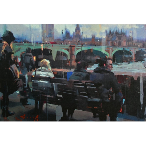 307 - CHRISTIAN HOOK (BRITISH 1971) 'EMBANKMENT' a limited print of a London cityscape 10/195, signed bott... 