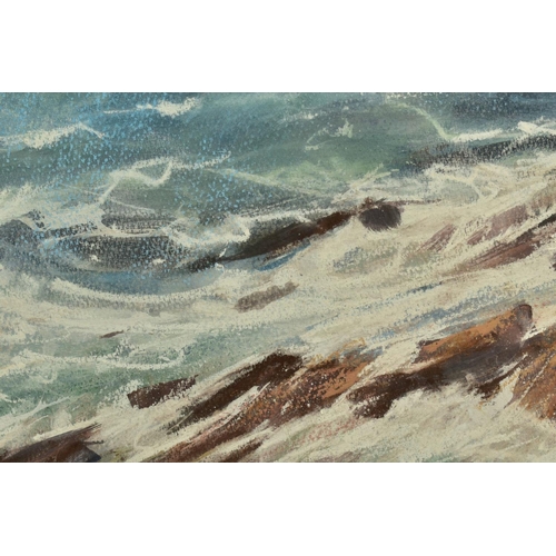 310 - JAMES BARTHOLOMEW (BRITISH CONTEMPORARY) 'OFF THE POINT KYNE' a coastal seascape, waves flowing over... 