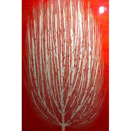 318 - NAKISA SEIKA (JAPAN 1974) ' SILVER SUNSET SKY V' a stylised tree against a red backdrop, signed bott... 