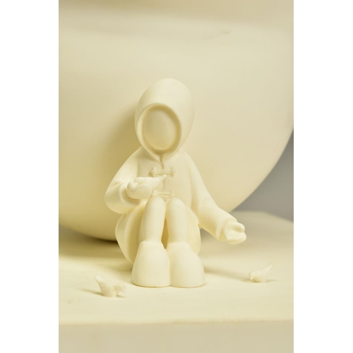 323 - MACKENZIE THORPE (BRITISH 1956) 'FEED THE BIRDS' a limited edition Parian sculpture of a boy leaning... 