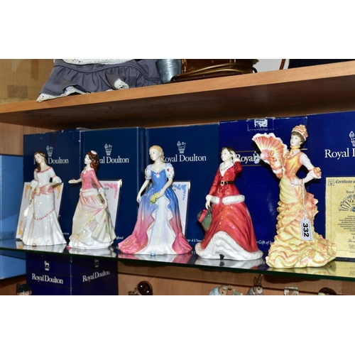 332 - FIVE BOXED ROYAL DOULTON FIGURES, comprising limited edition 'Le Bal' HN3702, No 1821/5000, with cer... 