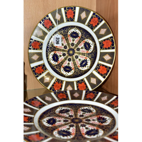 336 - A PAIR OF ROYAL CROWN DERBY 1128 IMARI PATTERN 27CM DINNER PLATES, both marked as seconds, both with... 