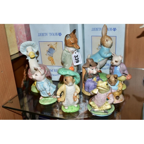 339 - NINE ROYAL ALBERT BEATRIX POTTER FIGURES, comprising large 'Fox Whiskered Gentleman' P3450, boxed 'P... 