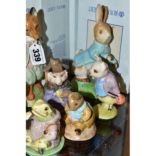 339 - NINE ROYAL ALBERT BEATRIX POTTER FIGURES, comprising large 'Fox Whiskered Gentleman' P3450, boxed 'P... 