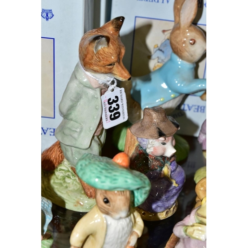 339 - NINE ROYAL ALBERT BEATRIX POTTER FIGURES, comprising large 'Fox Whiskered Gentleman' P3450, boxed 'P... 