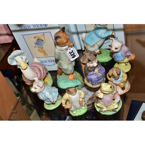 339 - NINE ROYAL ALBERT BEATRIX POTTER FIGURES, comprising large 'Fox Whiskered Gentleman' P3450, boxed 'P... 