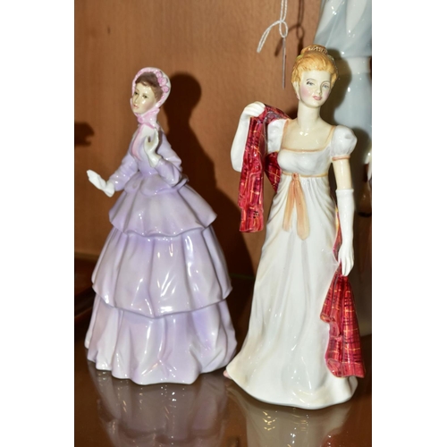 346 - EIGHT VARIOUS FIGURINES, comprising three Royal Doulton 'Panorama' HN3028 (Reflections), height 31.5... 