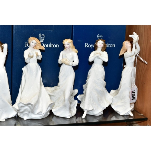 355 - TEN ROYAL DOULTON SENTIMENTS FIGURES, nine with boxes, 'Thinking of You' HN3124, 'Forget-Me-Not' HN3... 