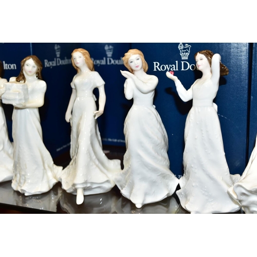 355 - TEN ROYAL DOULTON SENTIMENTS FIGURES, nine with boxes, 'Thinking of You' HN3124, 'Forget-Me-Not' HN3... 