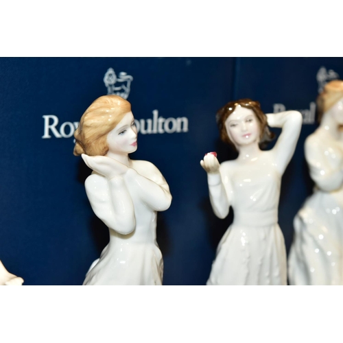 355 - TEN ROYAL DOULTON SENTIMENTS FIGURES, nine with boxes, 'Thinking of You' HN3124, 'Forget-Me-Not' HN3... 