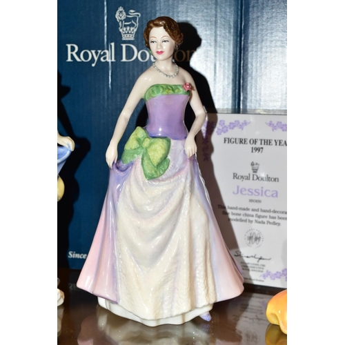 363 - FOUR BOXED ROYAL DOULTON FIGURES, 'Lily' (Lady Doulton 1995 - Michael Doulton Exclusive) HN3626, sig... 