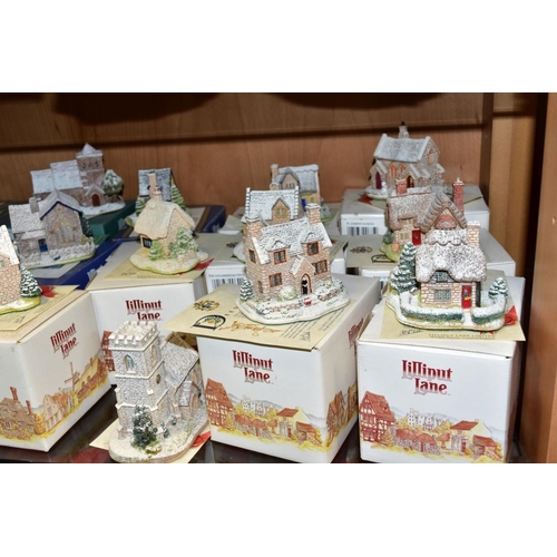 365 - SEVENTEEN LILLIPUT LANE SNOW COVERED SCULPTURES, fifteen with boxes, all with deeds, comprising thre... 