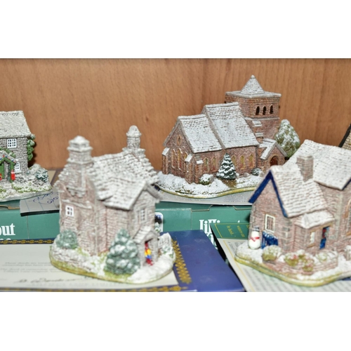 365 - SEVENTEEN LILLIPUT LANE SNOW COVERED SCULPTURES, fifteen with boxes, all with deeds, comprising thre... 