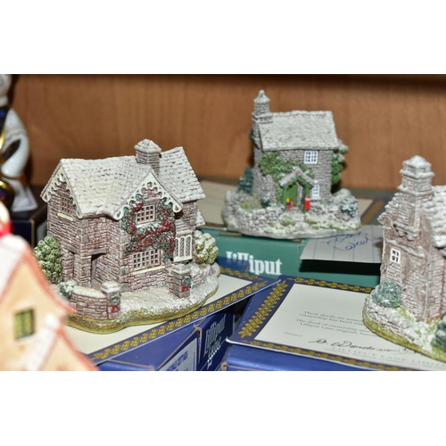 365 - SEVENTEEN LILLIPUT LANE SNOW COVERED SCULPTURES, fifteen with boxes, all with deeds, comprising thre... 