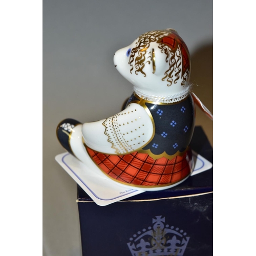 366 - A BOXED ROYAL CROWN DERBY PAPERWEIGHT, 'Scottish Teddy-Shona' with gold stopper and certificate (Con... 