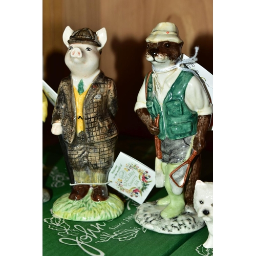 370 - FOUR BOXED BESWICK ENGLISH COUNTRY FOLK FIGURES, 'Fisherman Otter' ECF2, 'Gentlemen Pig' ECF4, 'Hike... 