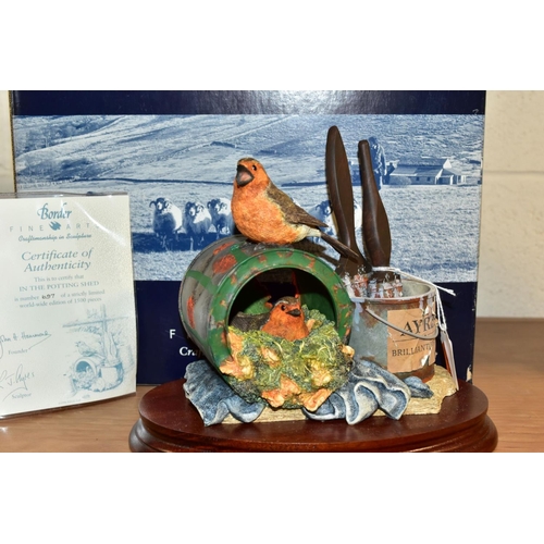 373 - A BOXED LIMITED EDITION BORDER FINE ARTS SCULPTURE 'In The Potting Shed' (Robin nesting in old paint... 