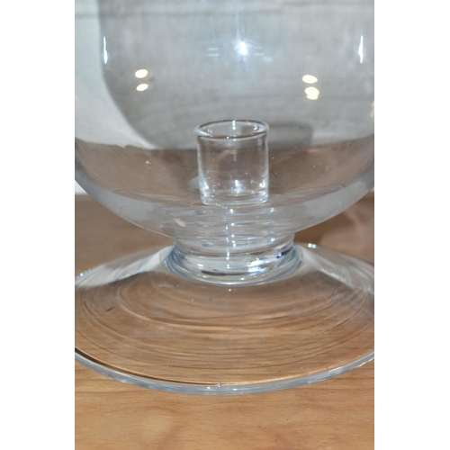 374 - A LARGE GLASS FOOTED CANDLE HOLDER, with fitted interior central support for candle, height 48cm