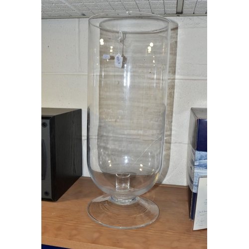 374 - A LARGE GLASS FOOTED CANDLE HOLDER, with fitted interior central support for candle, height 48cm