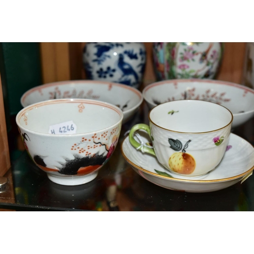 379 - A SMALL GROUP OF ORIENTAL AND CONTINENTAL PORCELAIN, including a Herend cabinet cup and saucer, hand... 