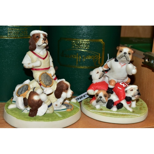 380 - ELEVEN ROBERT HARROP DOG SCULPTURES, ten with boxes, 'Up and Unders - Bulldog Puppies' PL03, 'Top Se... 