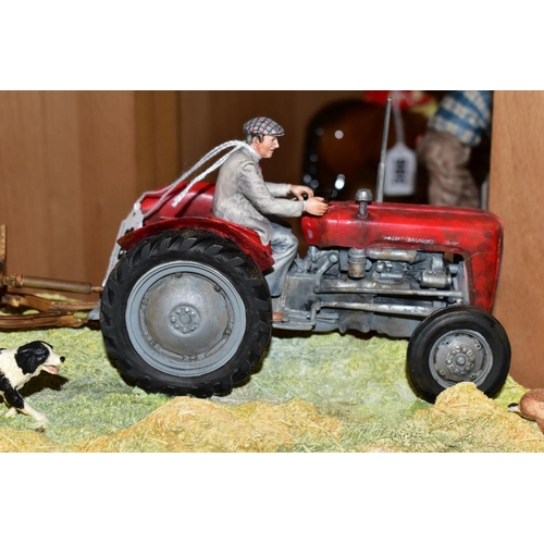 393 - A LIMITED EDITION BORDER FINE ARTS SCULPTURE, 'Hay Turning', (Massey Ferguson Tractor and Wuffler) J... 