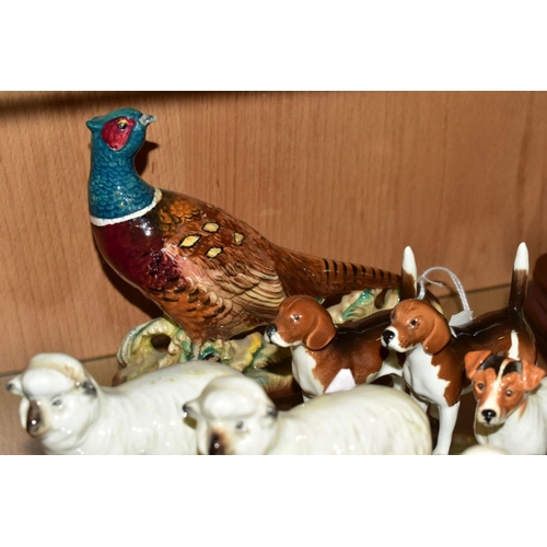 394 - A GROUP OF BESWICK ANIMALS/BIRDS,  comprising 'Pheasant' No 1225B, two Beagles 'Wendover Billy',  sm... 