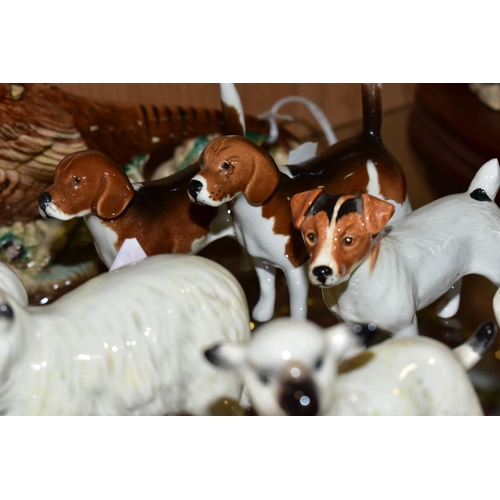 394 - A GROUP OF BESWICK ANIMALS/BIRDS,  comprising 'Pheasant' No 1225B, two Beagles 'Wendover Billy',  sm... 