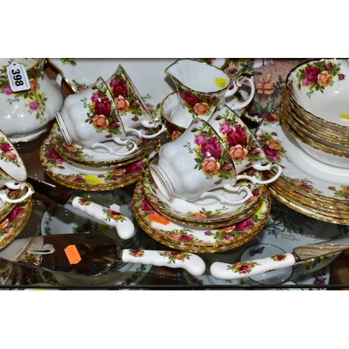 398 - ROYAL ALBERT 'OLD COUNTRY ROSES', comprising teapot, height 16cm, cake/sandwich plate, milk jug, sug... 