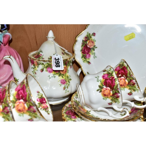 398 - ROYAL ALBERT 'OLD COUNTRY ROSES', comprising teapot, height 16cm, cake/sandwich plate, milk jug, sug... 