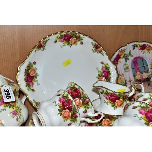 398 - ROYAL ALBERT 'OLD COUNTRY ROSES', comprising teapot, height 16cm, cake/sandwich plate, milk jug, sug... 