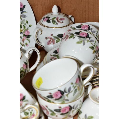 401 - WEDGWOOD 'HATHAWAY ROSE', R4317, comprising cake plate, milk jug, covered twin  handled sugar bowl, ... 