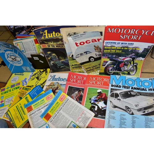 413 - A BOX CONTAINING APPROXIMATELY ONE HUNDRED AND THIRTY MOTOR CYCLE AND MOTOR CAR MAGAZINES, including... 