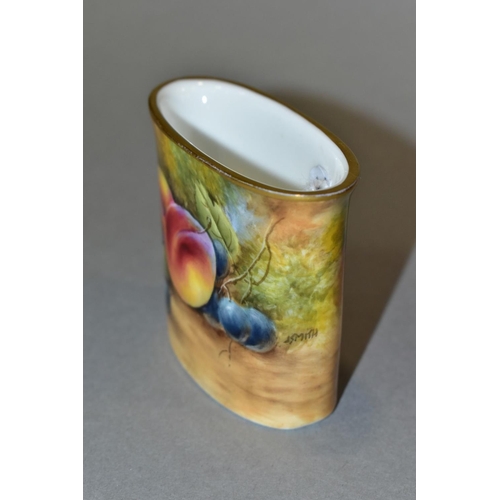 419 - A ROYAL WORCESTER MATCH HOLDER, hand painted fruit decorated, signed J. Smith, height 6cm (Condition... 