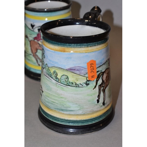 420 - A DENBY GLYN COLLEDGE MUG, hand painted Hunting scene, signature to base and printed black MADE IN E... 