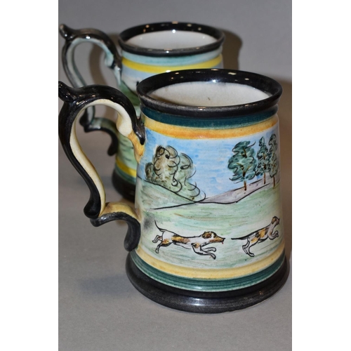 420 - A DENBY GLYN COLLEDGE MUG, hand painted Hunting scene, signature to base and printed black MADE IN E... 