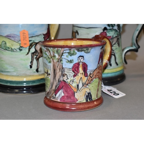 420 - A DENBY GLYN COLLEDGE MUG, hand painted Hunting scene, signature to base and printed black MADE IN E... 