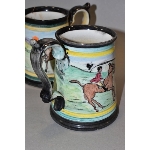 420 - A DENBY GLYN COLLEDGE MUG, hand painted Hunting scene, signature to base and printed black MADE IN E... 