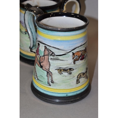 420 - A DENBY GLYN COLLEDGE MUG, hand painted Hunting scene, signature to base and printed black MADE IN E... 