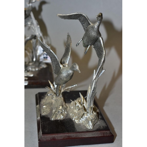 421 - TWO 'MALLARD IN PEWTER' SCULPTURES, by A R Brown, on wooden plinths, total height 14.5cm (2)