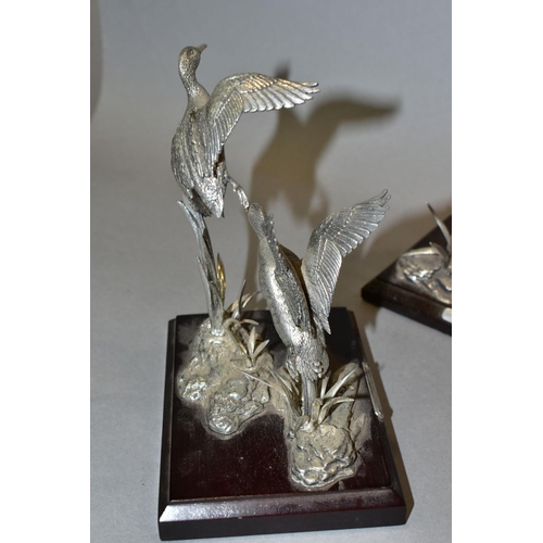 421 - TWO 'MALLARD IN PEWTER' SCULPTURES, by A R Brown, on wooden plinths, total height 14.5cm (2)