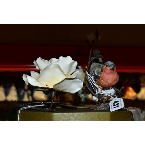 431 - TWO BOXED ROYAL WORCESTER BRITISH BIRDS ON  BRONZE FIGURES OF 'CHAFFINCH' AND 'MARSH TIT', together ... 