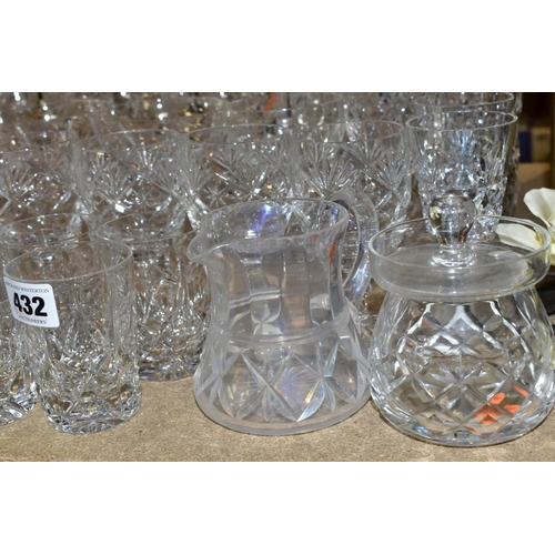 432 - A GROUP OF CUT GLASS, including a suite of eleven Royal Brierley wine glasses, s.d., the rest largel... 