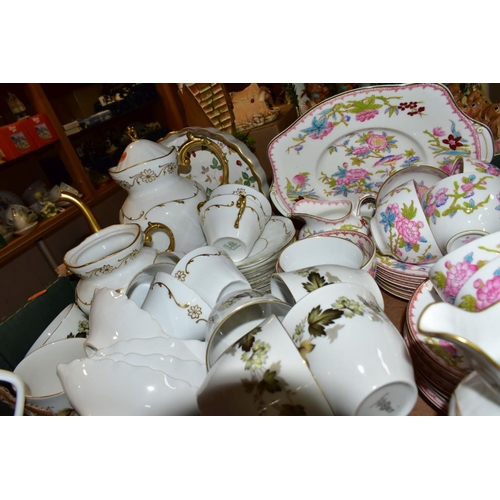 436 - TWO BOXES OF TEA WARES AND SUNDRIES ETC, to include Minton 3934 Cuckoo, Royal Doulton Larchmont, Que... 